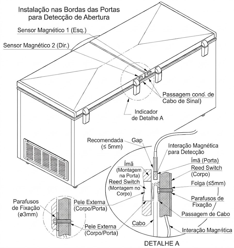 Diagrama de instalação do sensor magnético de porta